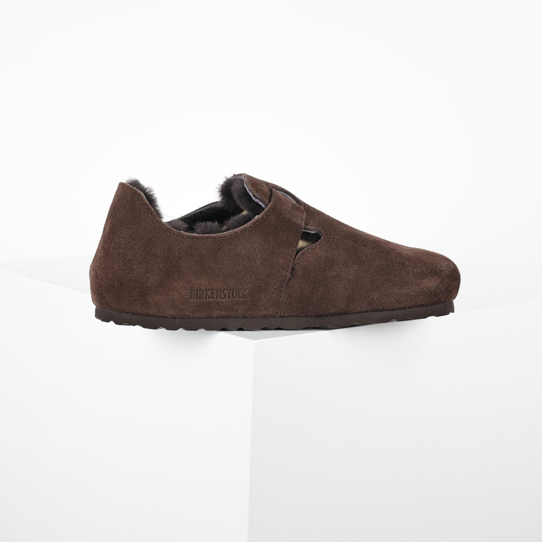 290 勃肯咖色 全包式懒人加毛单鞋 博肯Birkenstock Birkenstock London Suede Leather 伦敦系列包头平底复古软木底休闲单鞋