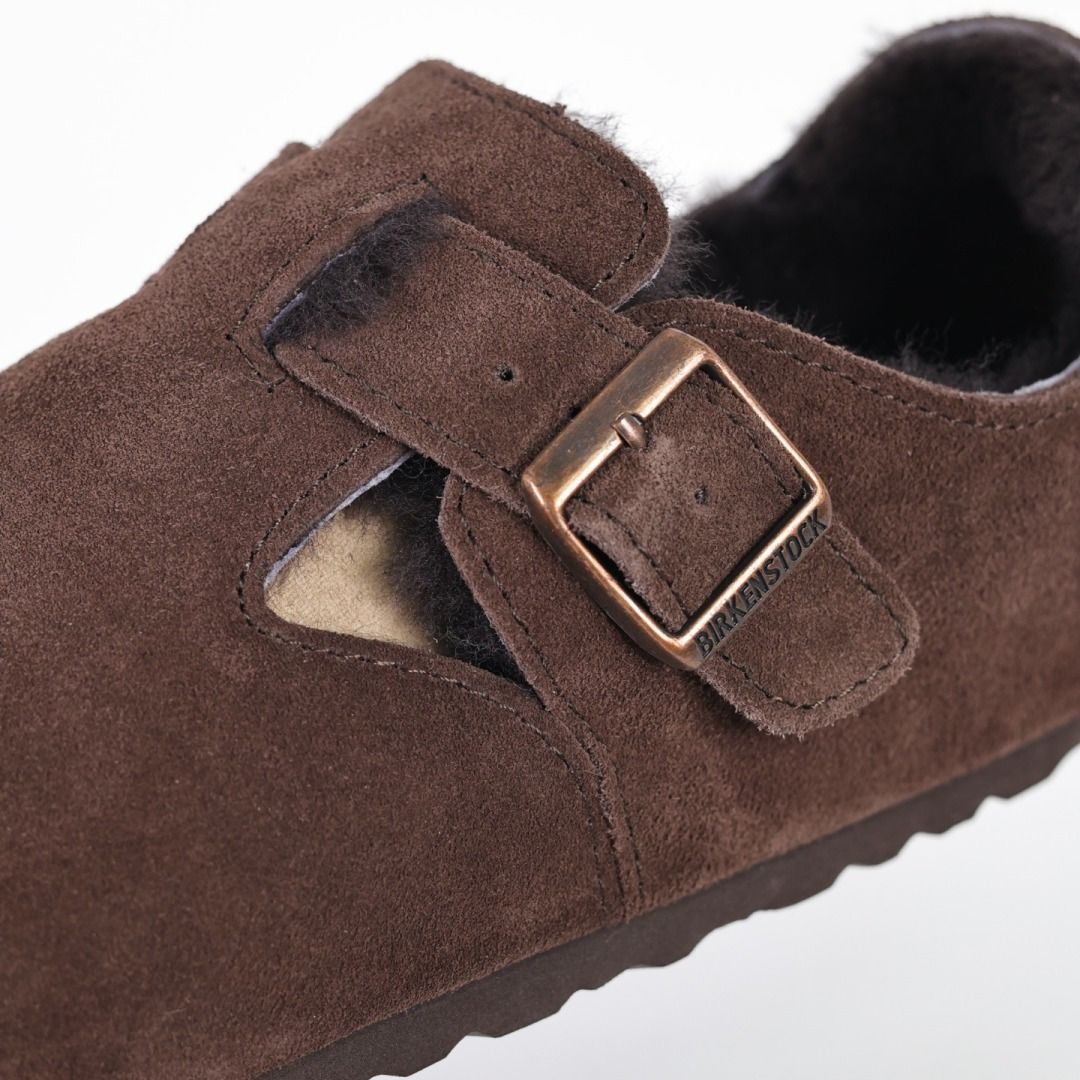 290 勃肯咖色 全包式懒人加毛单鞋 博肯Birkenstock Birkenstock London Suede Leather 伦敦系列包头平底复古软木底休闲单鞋