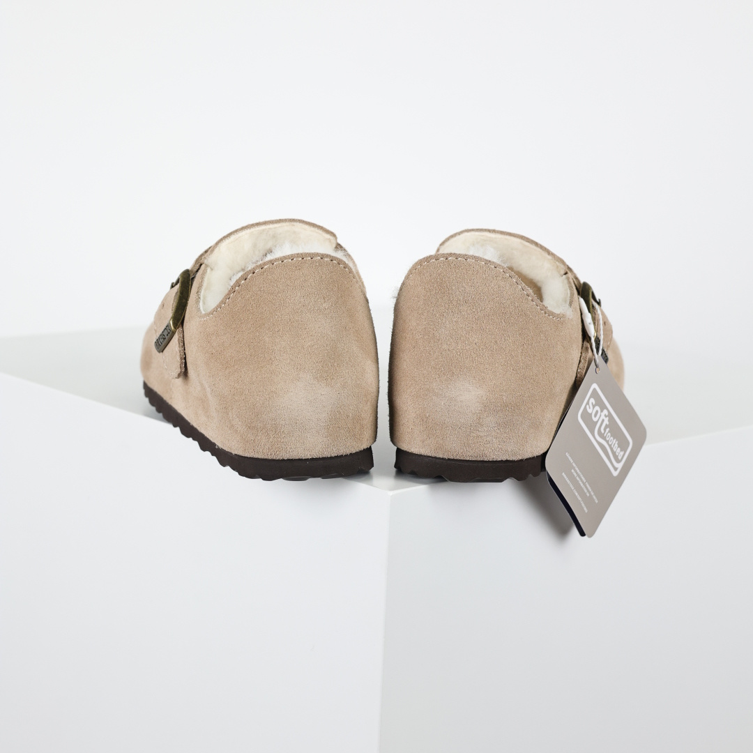 290 勃肯沙色 全包式懒人加毛单鞋 博肯Birkenstock Birkenstock London Suede Leather 伦敦系列包头平底复古软木底休闲单鞋