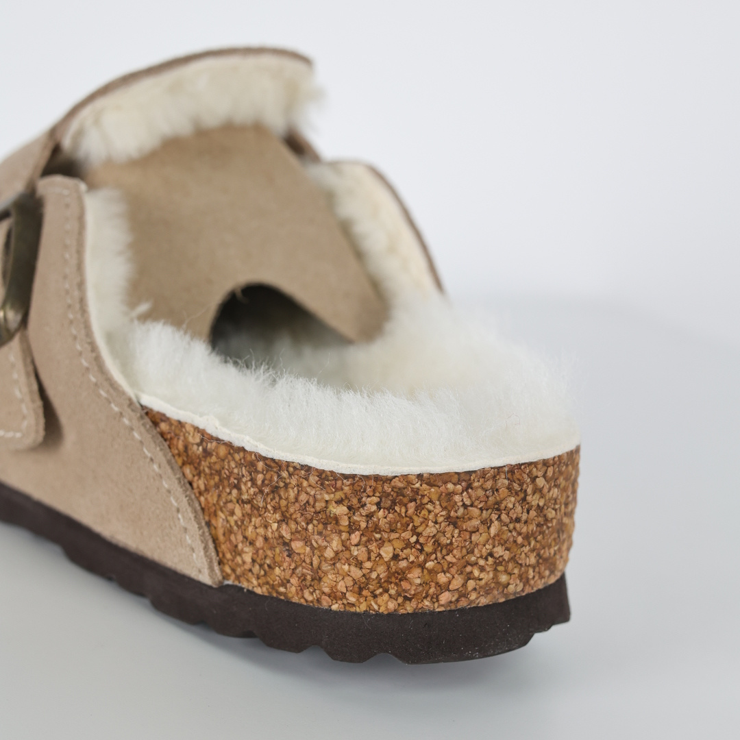 280 勃肯Birkenstock 勃肯懒人沙色加毛半拖Birkenstock London Suede Leather 伦敦系列包头平底复古软木底休闲半拖