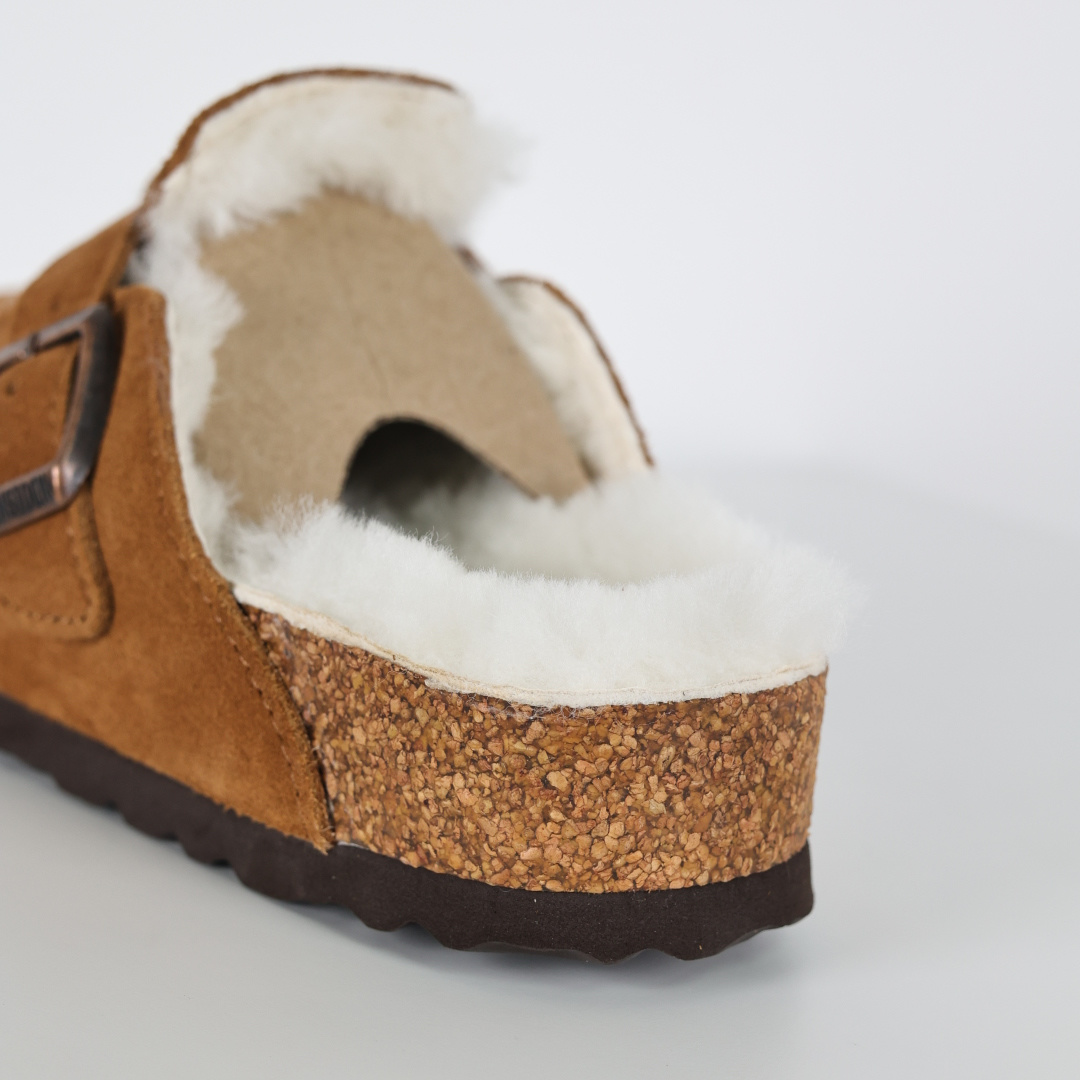 280 勃肯Birkenstock 勃肯懒人栗色加毛半拖Birkenstock London Suede Leather 伦敦系列包头平底复古软木底休闲半拖