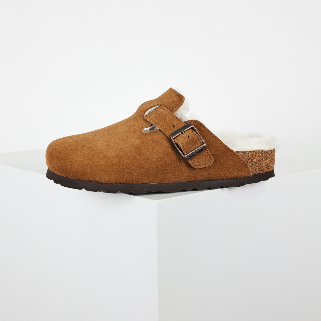 280 勃肯Birkenstock 勃肯懒人栗色加毛半拖Birkenstock London Suede Leather 伦敦系列包头平底复古软木底休闲半拖