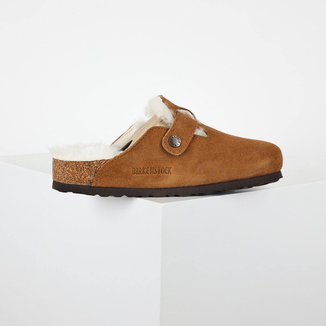 280 勃肯Birkenstock 勃肯懒人栗色加毛半拖Birkenstock London Suede Leather 伦敦系列包头平底复古软木底休闲半拖