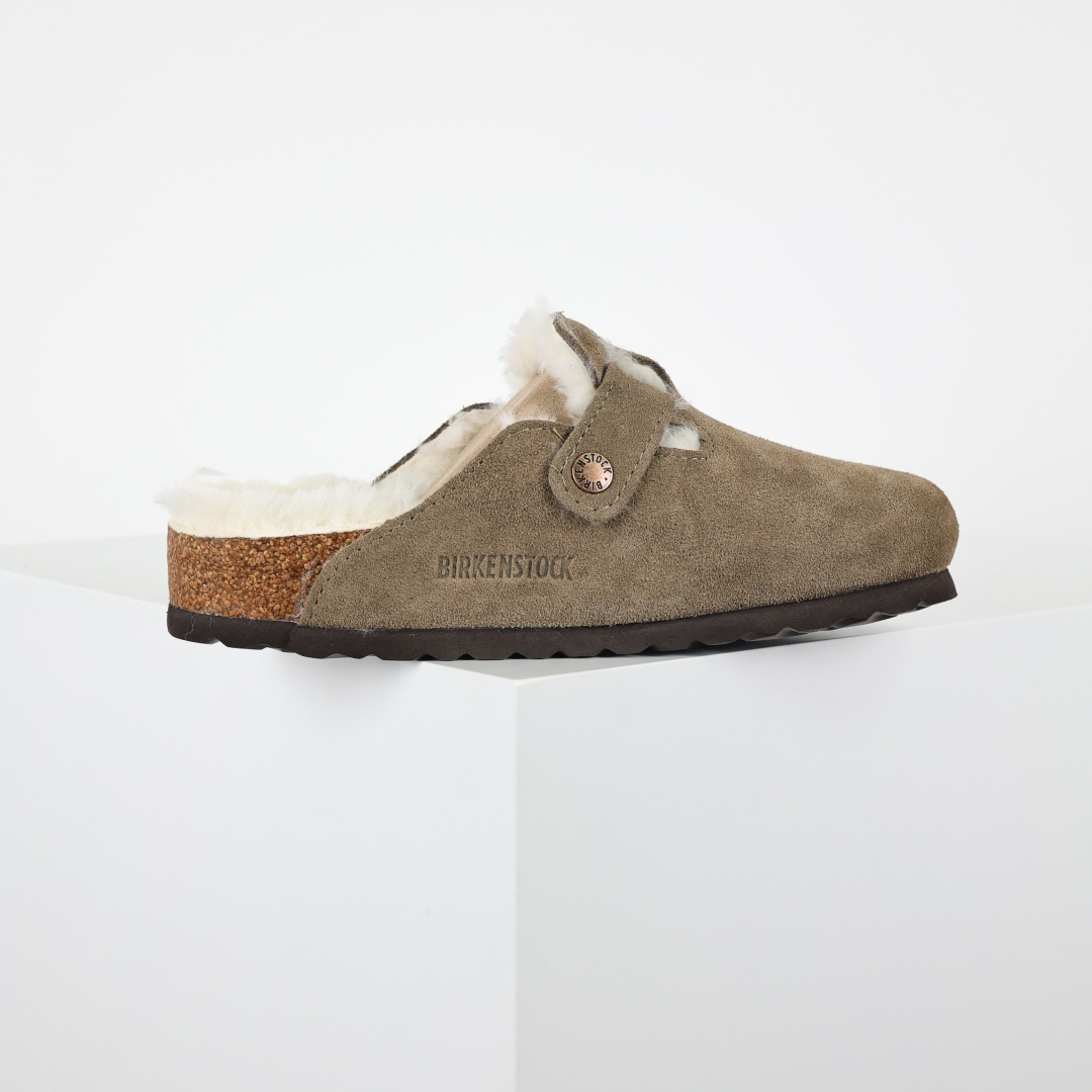 280 勃肯Birkenstock 勃肯懒人棕色加毛半拖Birkenstock London Suede Leather 伦敦系列包头平底复古软木底休闲半拖