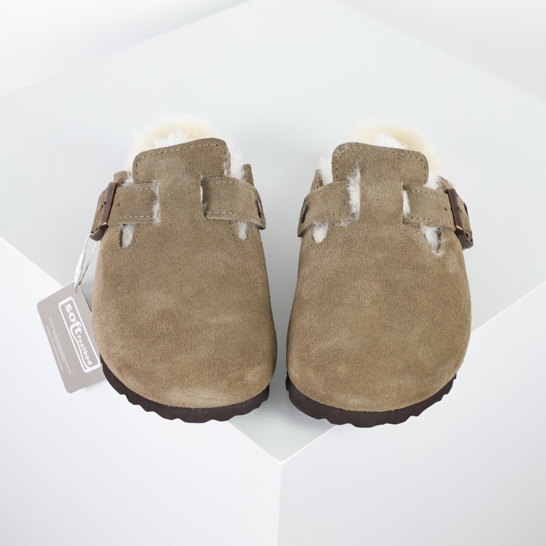 280 勃肯Birkenstock 勃肯懒人棕色加毛半拖Birkenstock London Suede Leather 伦敦系列包头平底复古软木底休闲半拖