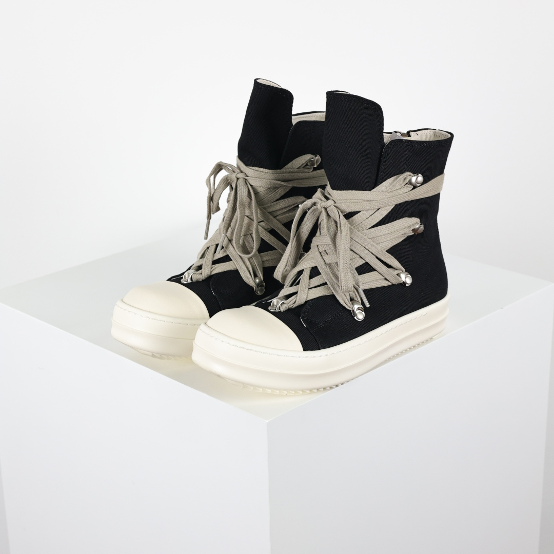 名称疯狂绑带细鞋带帆布高帮大匡威 RO / Rick Owens 瑞克·欧文斯 DRKSHDW 款式 大匡威/西瓜头/细鞋带/疯狂绑带/帆布款/高帮 面料