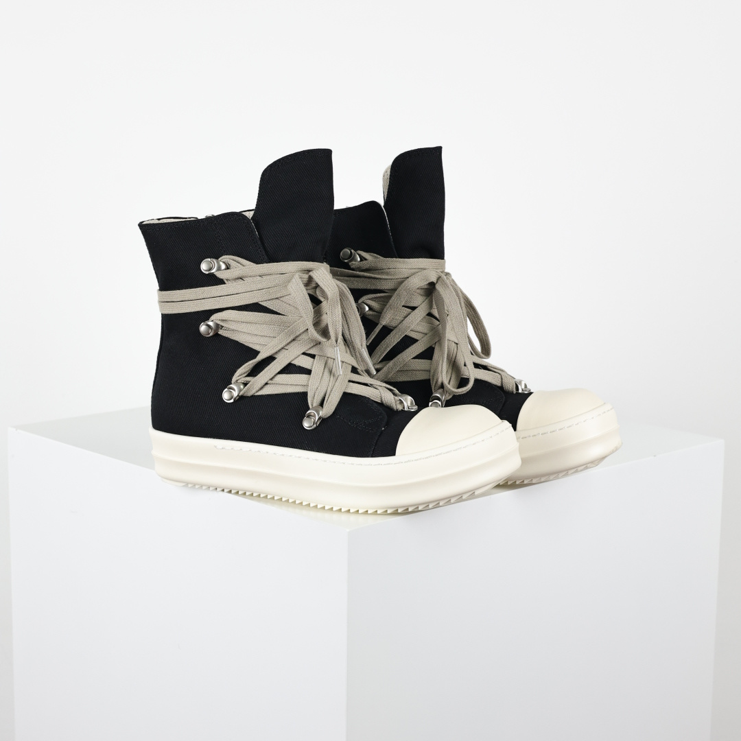 名称疯狂绑带细鞋带帆布高帮大匡威 RO / Rick Owens 瑞克·欧文斯 DRKSHDW 款式 大匡威/西瓜头/细鞋带/疯狂绑带/帆布款/高帮 面料