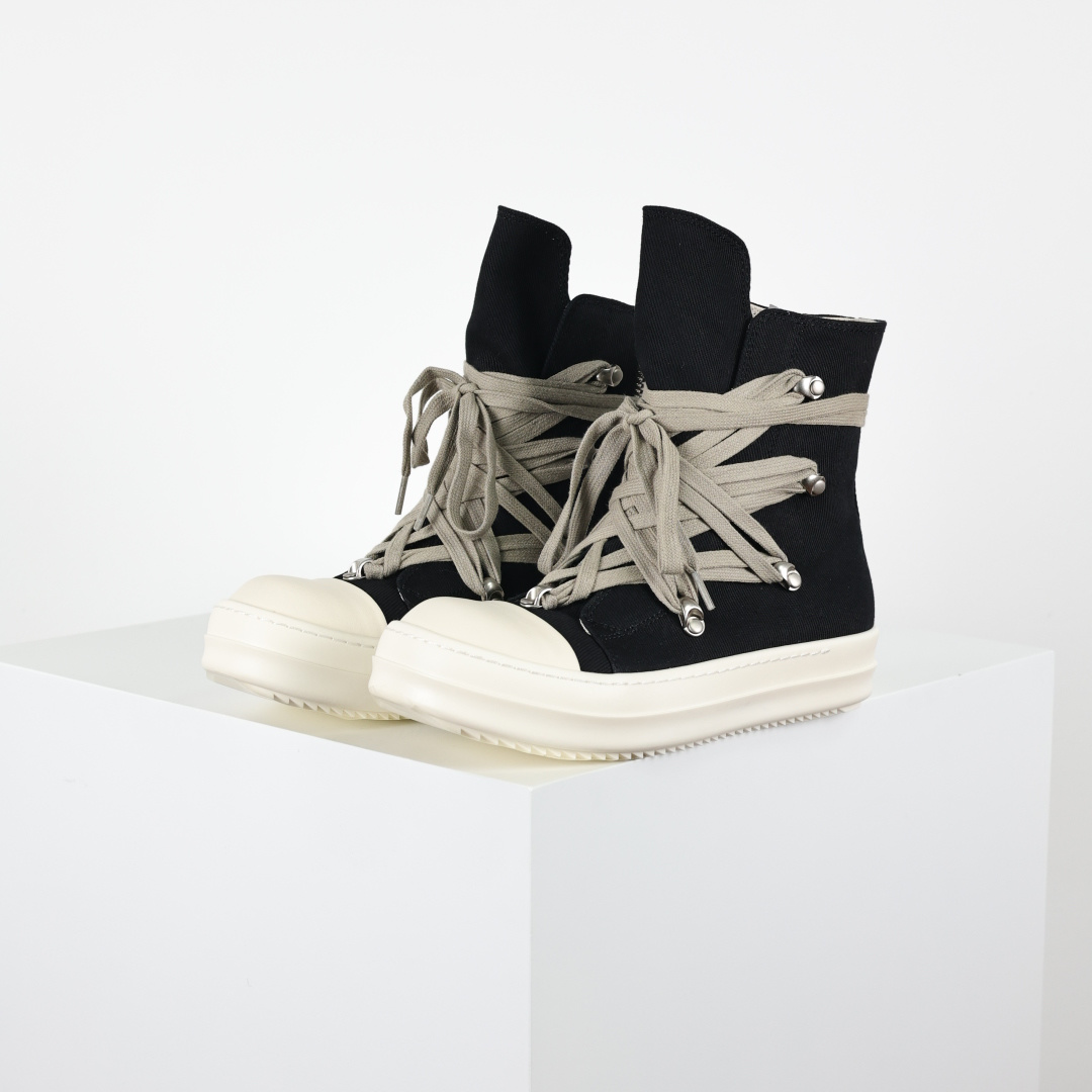 名称疯狂绑带细鞋带帆布高帮大匡威 RO / Rick Owens 瑞克·欧文斯 DRKSHDW 款式 大匡威/西瓜头/细鞋带/疯狂绑带/帆布款/高帮 面料