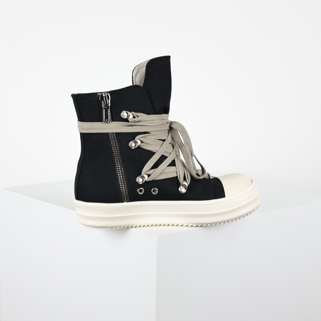 名称疯狂绑带细鞋带帆布高帮大匡威 RO / Rick Owens 瑞克·欧文斯 DRKSHDW 款式 大匡威/西瓜头/细鞋带/疯狂绑带/帆布款/高帮 面料