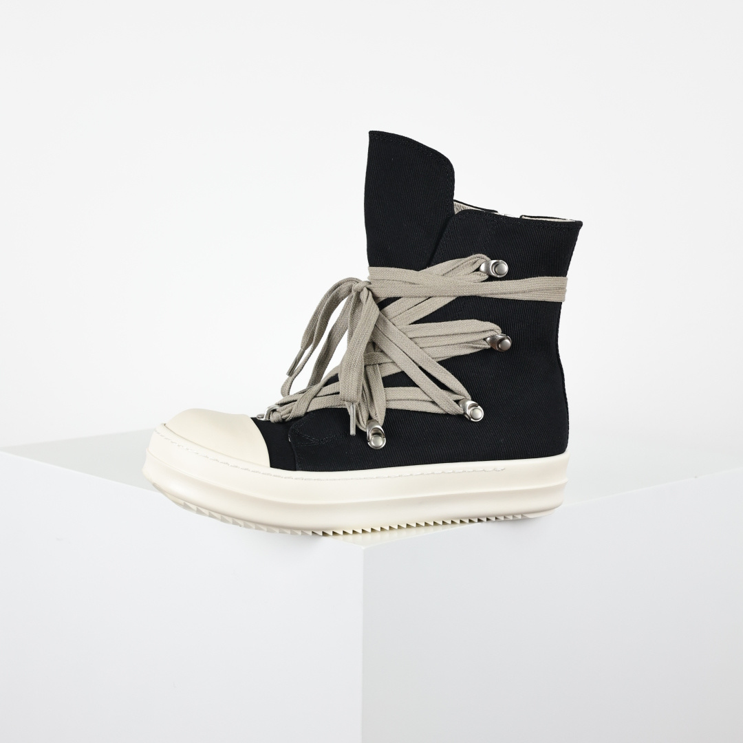 名称疯狂绑带细鞋带帆布高帮大匡威 RO / Rick Owens 瑞克·欧文斯 DRKSHDW 款式 大匡威/西瓜头/细鞋带/疯狂绑带/帆布款/高帮 面料