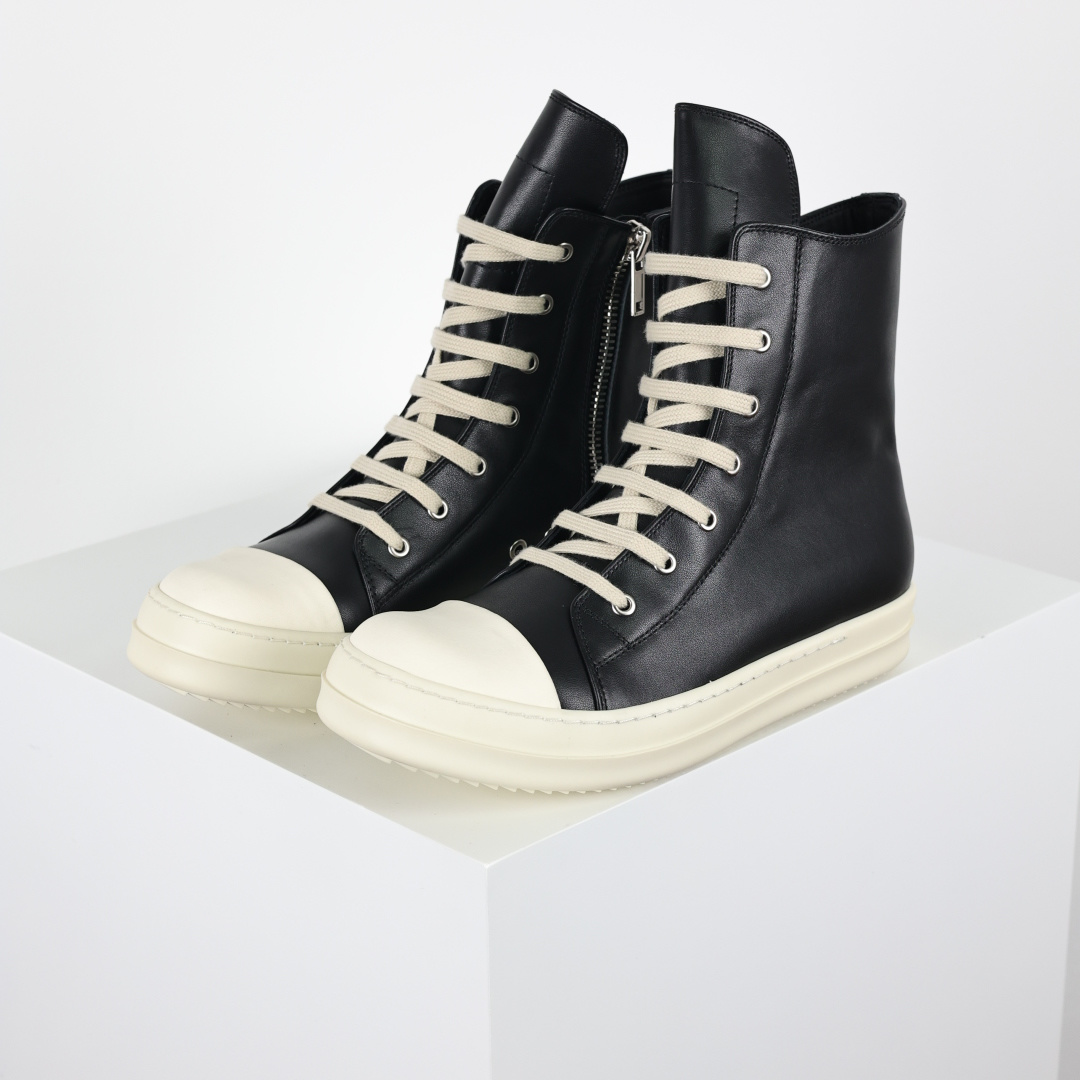 RO欧文斯Rickowens 主线高帮 经典西瓜头款式“RO西瓜头高帮黑皮细带”-Top High Quatity Cheap Sneakers Fashion Clothing Clothes Bags handbags Shoes of all Brand wholesale With The best Quality And Beautiful Price from China Factory Chinese suppliers wholesaler seller RO欧文斯Rickowens 主线高帮 经典西瓜头款式“RO西瓜头高帮黑皮细带”