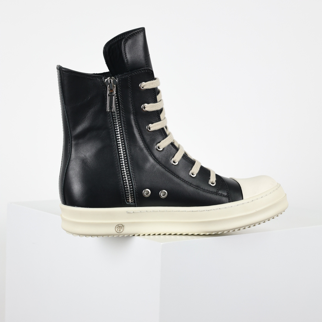 RO欧文斯Rickowens 主线高帮 经典西瓜头款式“RO西瓜头高帮黑皮细带”-Top High Quatity Cheap Sneakers Fashion Clothing Clothes Bags handbags Shoes of all Brand wholesale With The best Quality And Beautiful Price from China Factory Chinese suppliers wholesaler seller RO欧文斯Rickowens 主线高帮 经典西瓜头款式“RO西瓜头高帮黑皮细带”