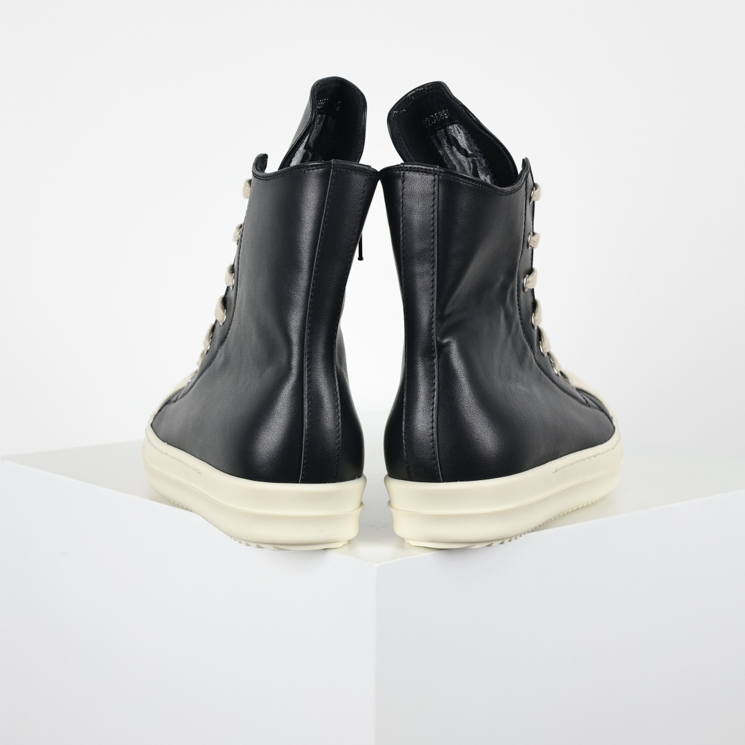 RO欧文斯Rickowens 主线高帮 经典西瓜头款式“RO西瓜头高帮黑皮细带”-Top High Quatity Cheap Sneakers Fashion Clothing Clothes Bags handbags Shoes of all Brand wholesale With The best Quality And Beautiful Price from China Factory Chinese suppliers wholesaler seller RO欧文斯Rickowens 主线高帮 经典西瓜头款式“RO西瓜头高帮黑皮细带”