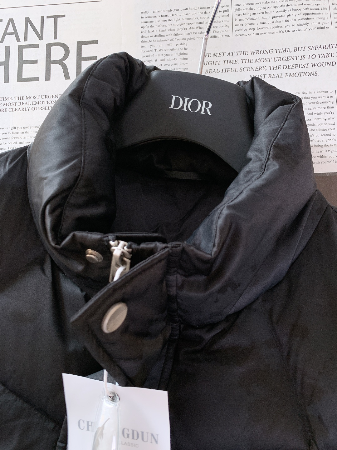 Dior Homme 迪奥·桀傲 2025FW秋冬新品暗纹立领羽绒服。整体采用黑色迷彩暗纹材质，自带低调