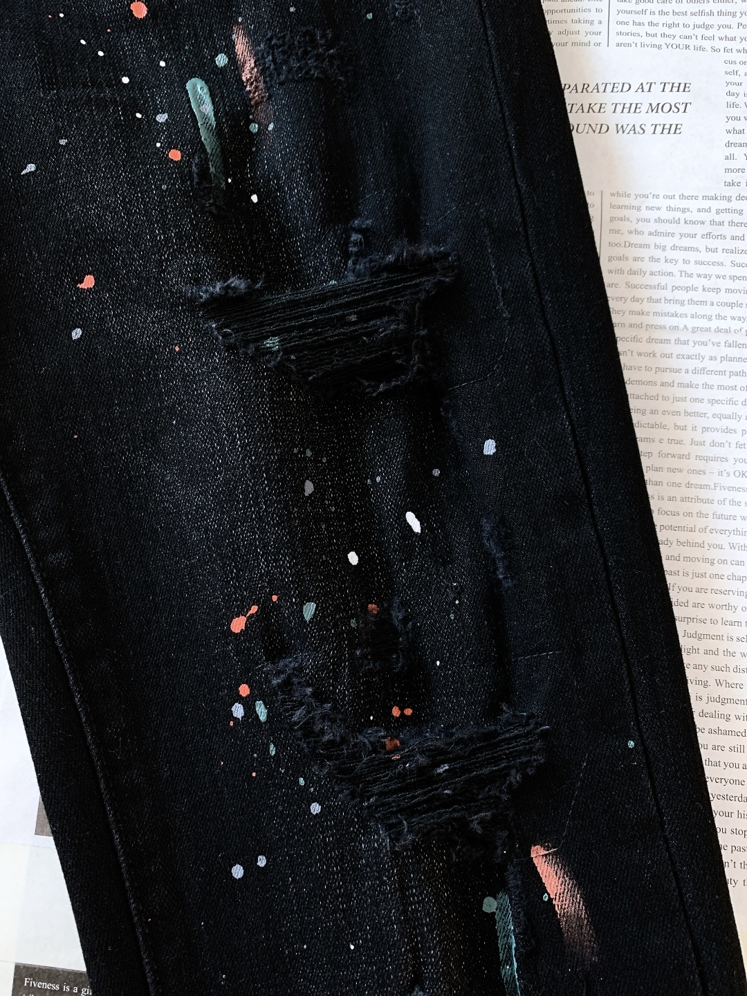 PhiliPP Plein 菲利普.普兰茵 2025FW早秋新品重工破洞泼墨牛仔裤👖纯黑牛仔+泼墨涂鸦+