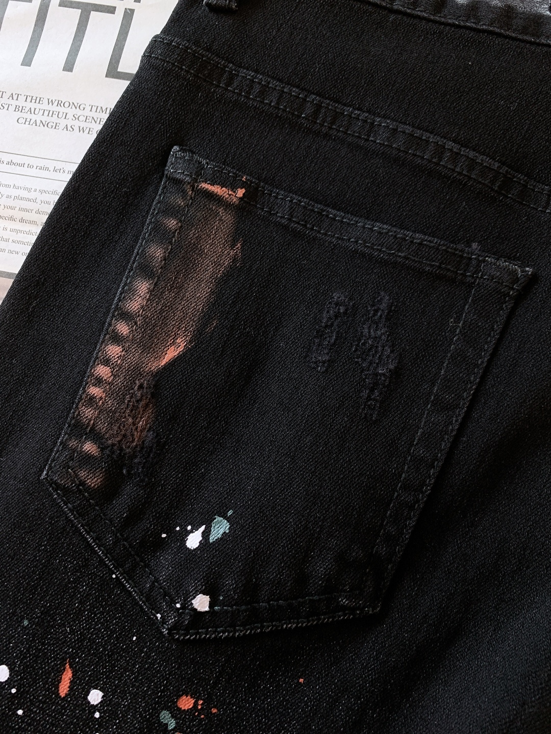 PhiliPP Plein 菲利普.普兰茵 2025FW早秋新品重工破洞泼墨牛仔裤👖纯黑牛仔+泼墨涂鸦+