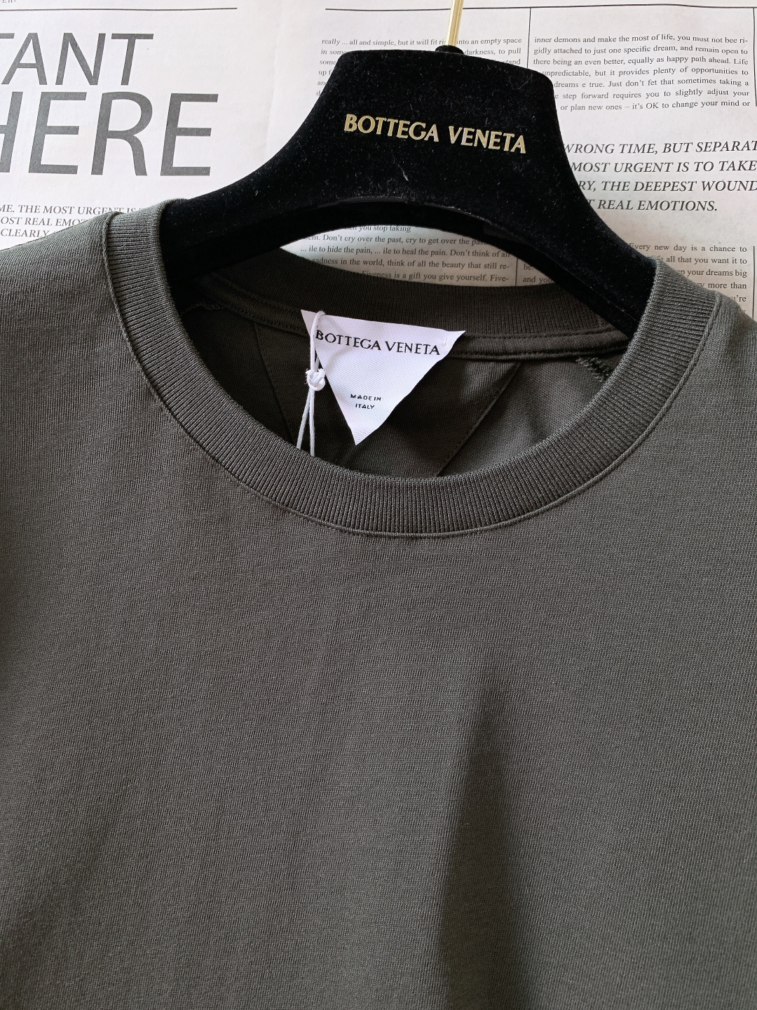 Bottega Veneta 葆蝶家 2025FW秋冬新品 BV 新款圆领军绿色长袖T恤，面料:100%