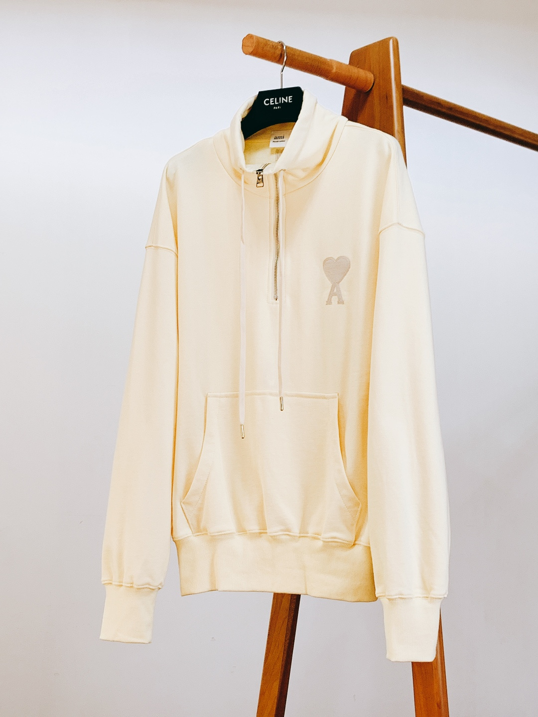 Ami Alexandre Mattiussi Ami de Coeur半拉链爱心刺绣卫衣，细节实拍，爱