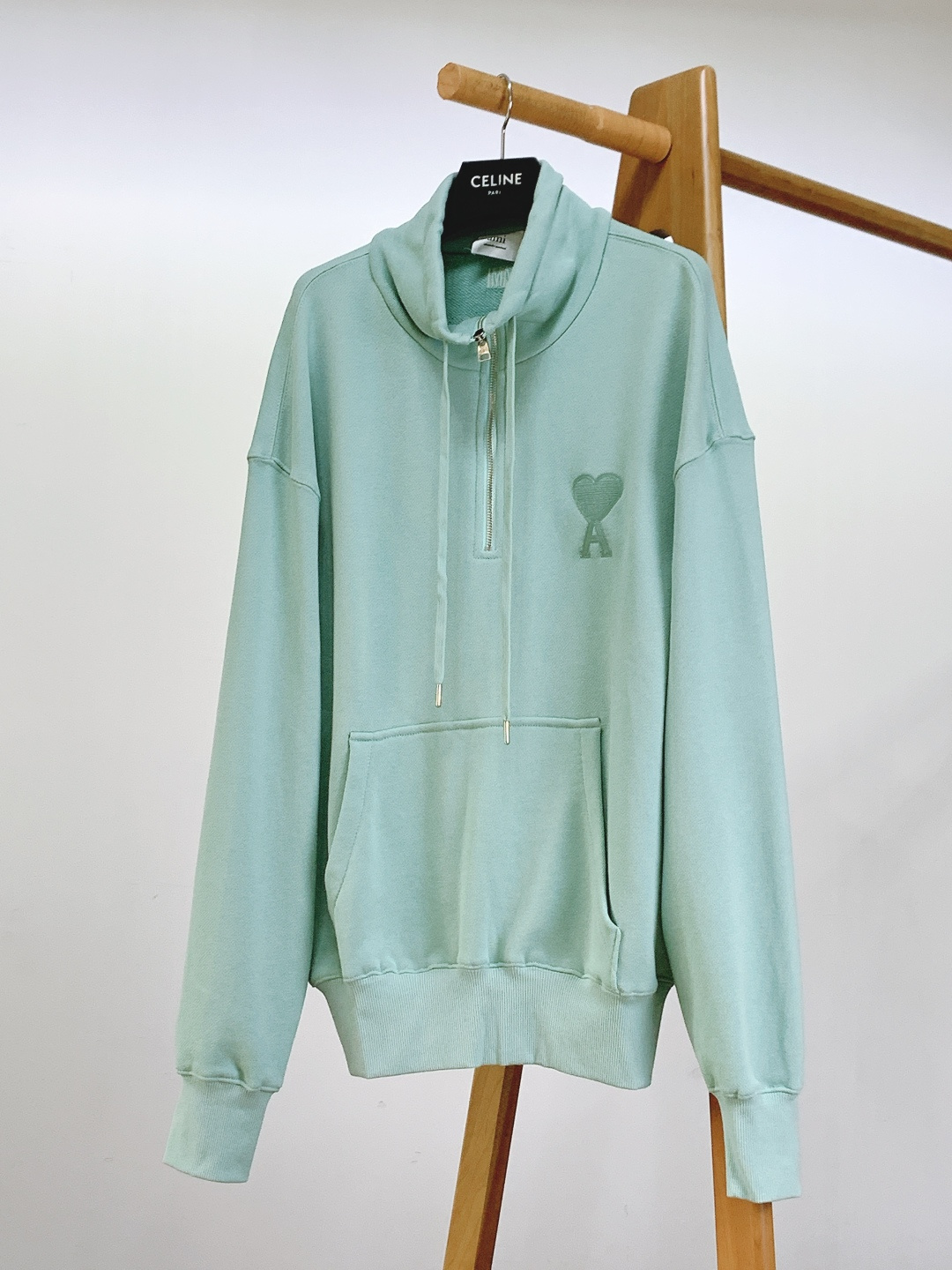 Ami Alexandre Mattiussi Ami de Coeur半拉链爱心刺绣卫衣，细节实拍，爱