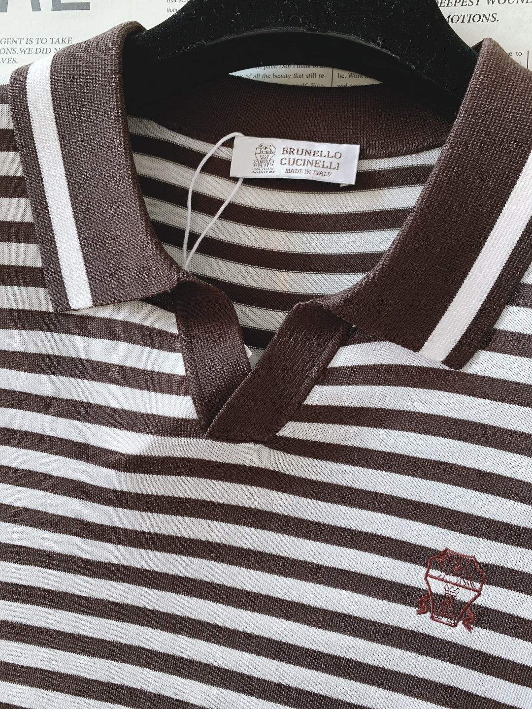 Brunello Cucinelli 布鲁奈罗.库奇内利 2026SS春夏新品复古条纹翻领T恤👔轻奢质感