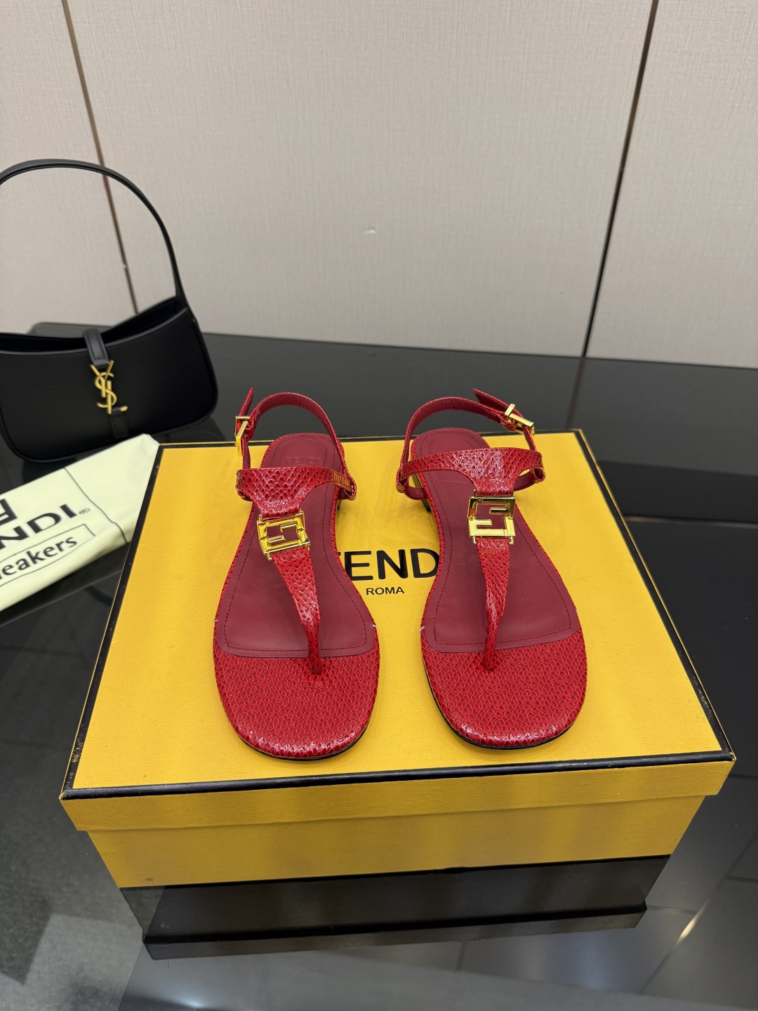 Fendi Red Logo Thong Sandals