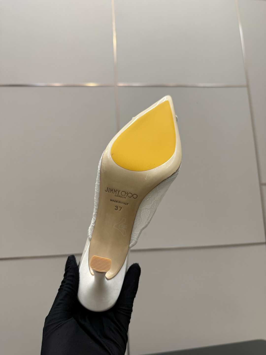 Jimmy Choo Wavy Lace Pointed Toe Mule Heels