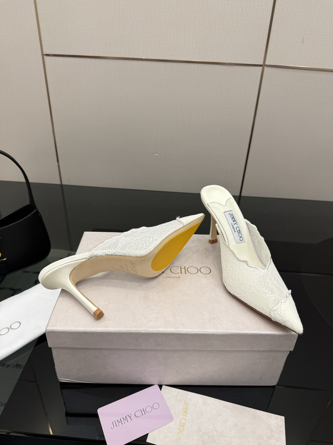 Jimmy Choo Wavy Lace Pointed Toe Mule Heels