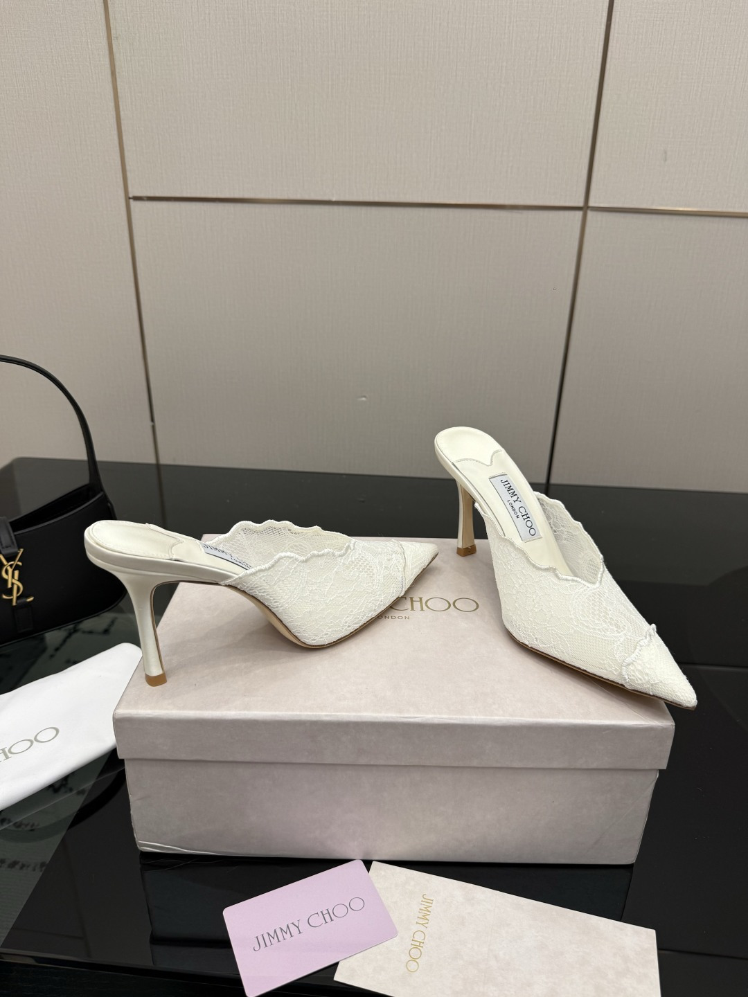 Jimmy Choo Wavy Lace Pointed Toe Mule Heels