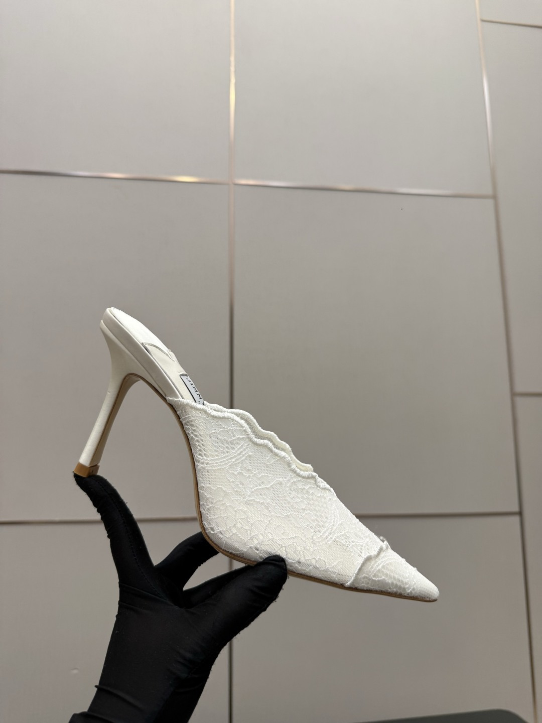 Jimmy Choo Wavy Lace Pointed Toe Mule Heels