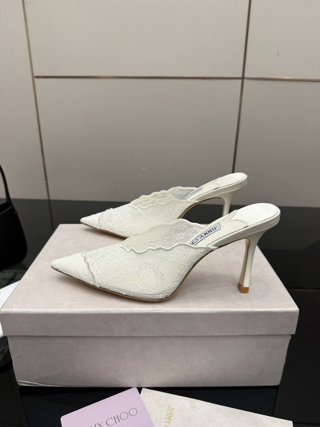 Jimmy Choo Wavy Lace Pointed Toe Mule Heels