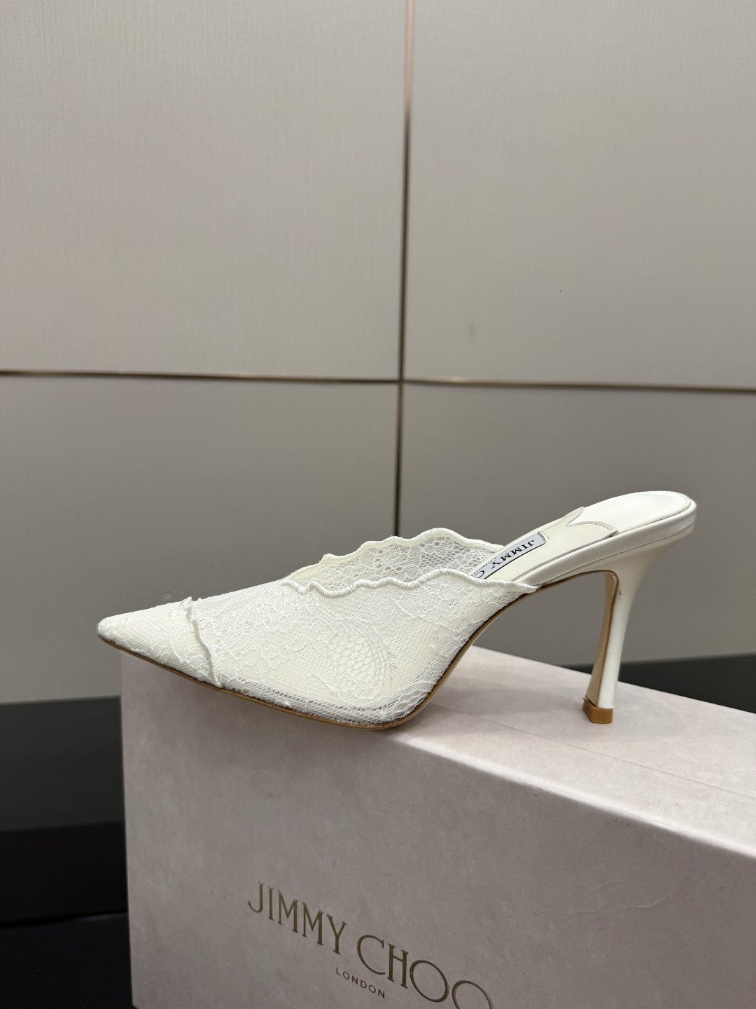 Jimmy Choo Wavy Lace Pointed Toe Mule Heels