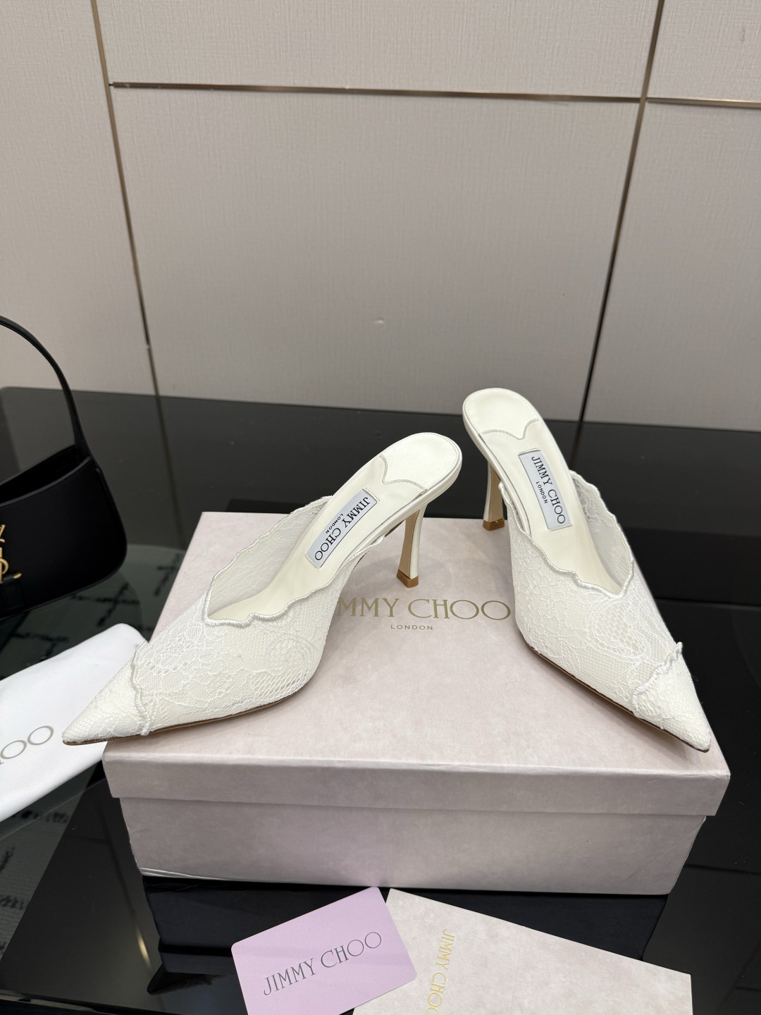 Jimmy Choo Wavy Lace Pointed Toe Mule Heels
