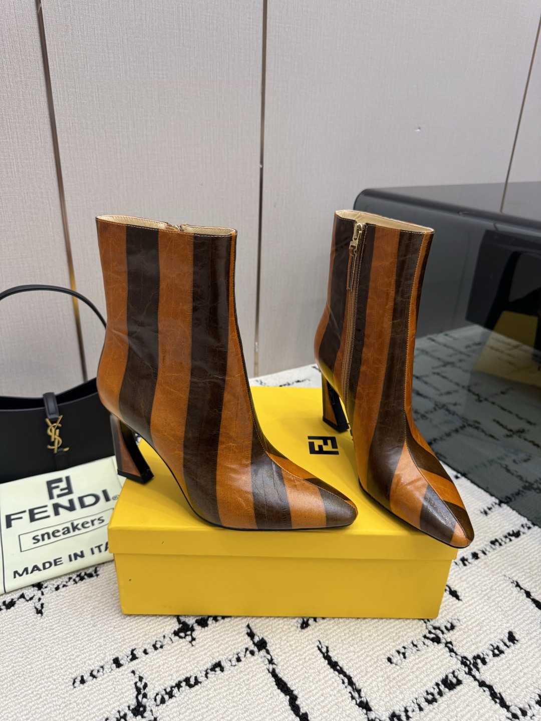 FENDI Brown Arco Leather Ankle Boots
