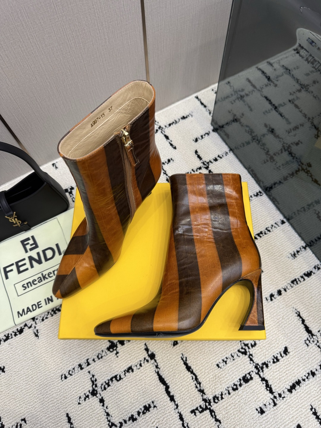 FENDI Brown Arco Leather Ankle Boots