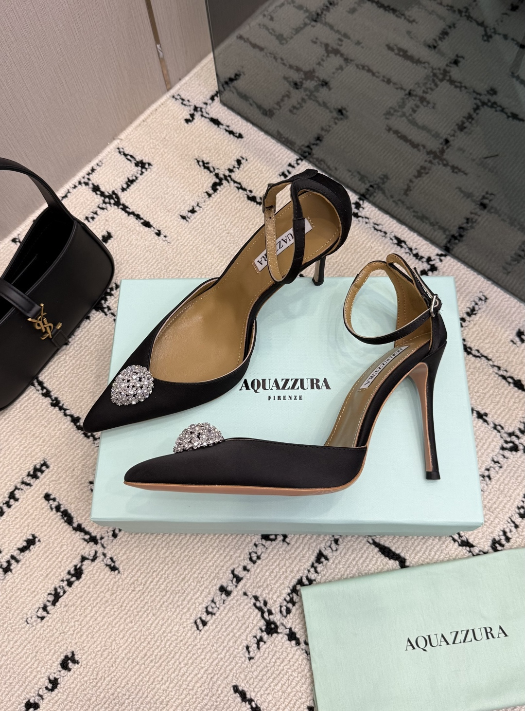 Aquazzura Black Embellished Ankle Strap Pumps