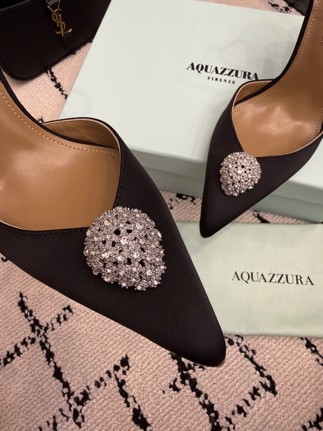 Aquazzura Black Embellished Ankle Strap Pumps