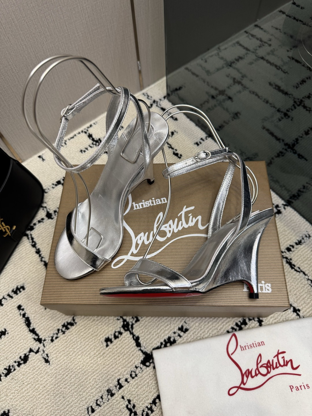 Silver Ankle-Strap Wedge Sandals