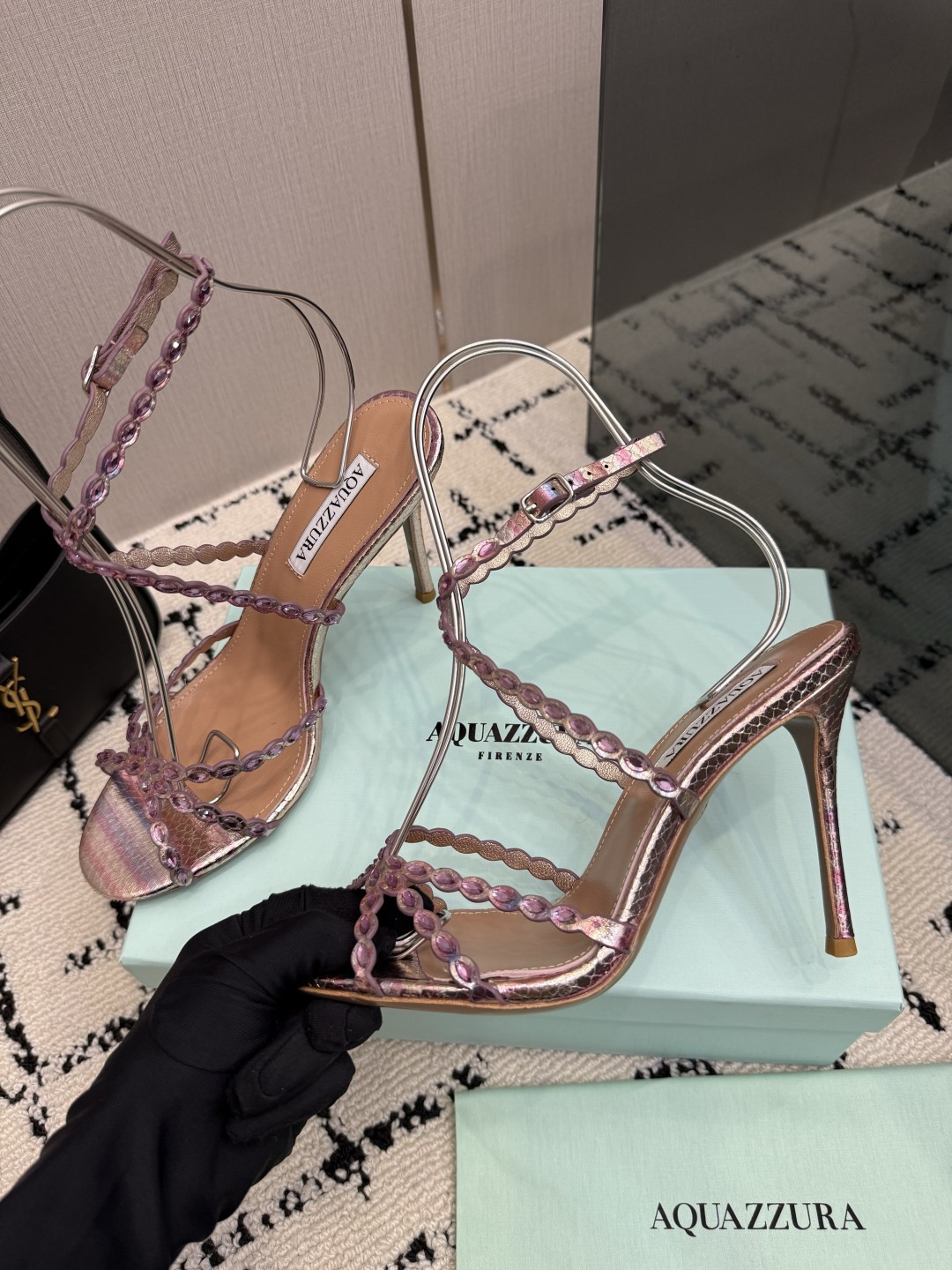 Aquazzura Pink Strappy Sandals