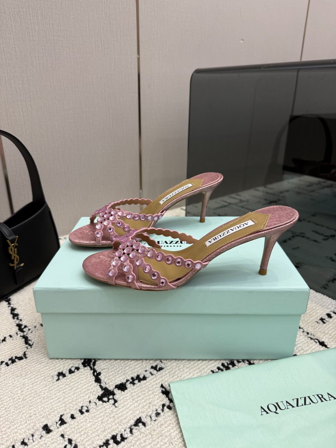 Aquazzura Pink Beaded Heeled Mules