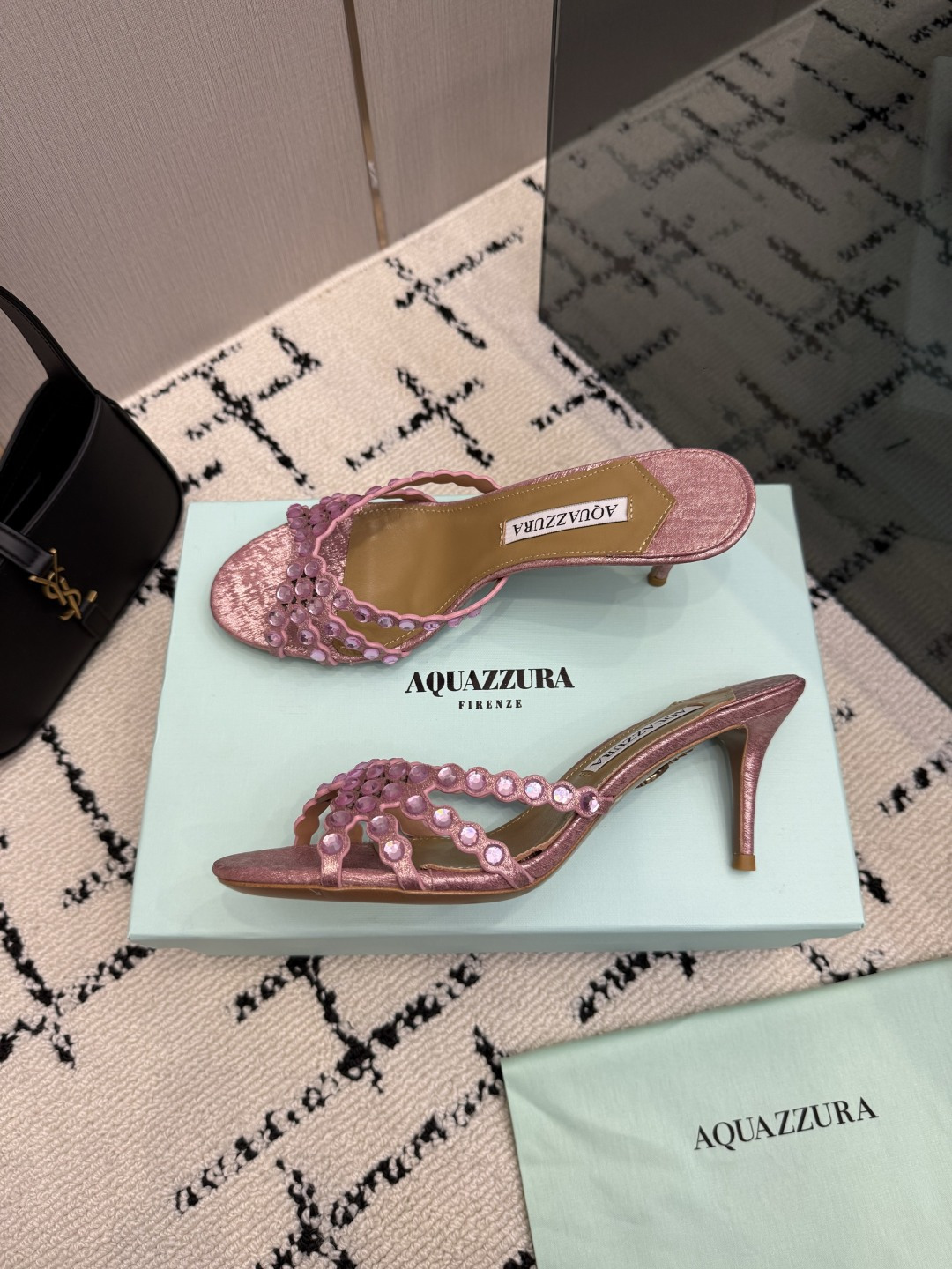 Aquazzura Pink Beaded Heeled Mules
