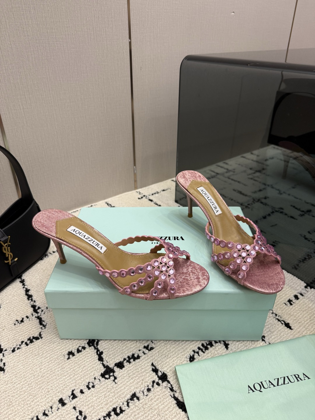 Aquazzura Pink Beaded Heeled Mules