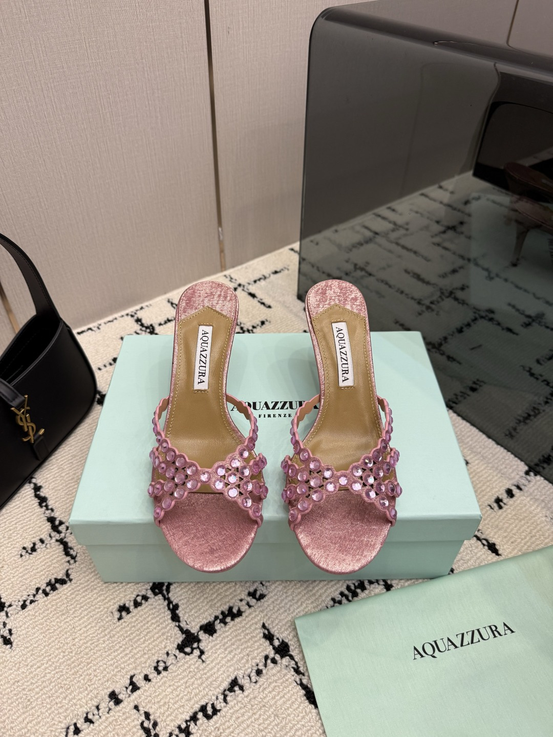 Aquazzura Pink Beaded Heeled Mules