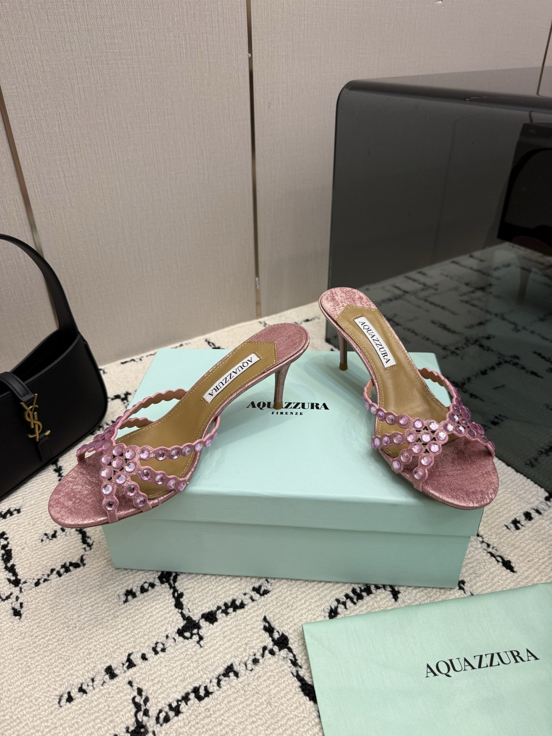 Aquazzura Pink Beaded Heeled Mules