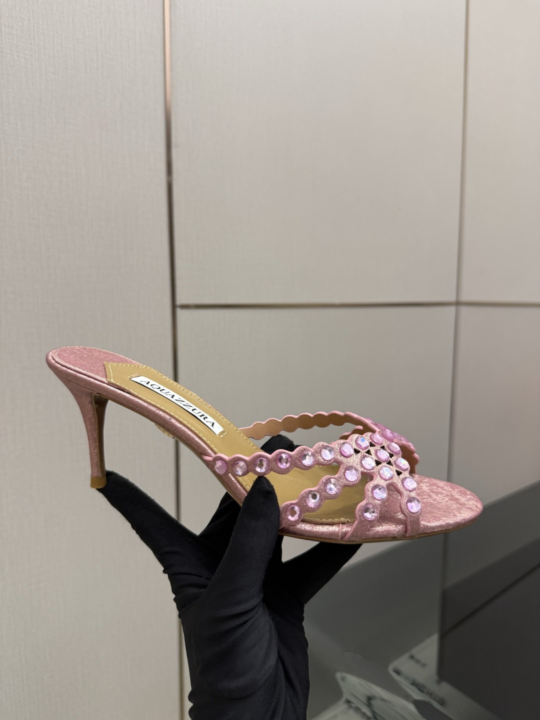 Aquazzura Pink Beaded Heeled Mules