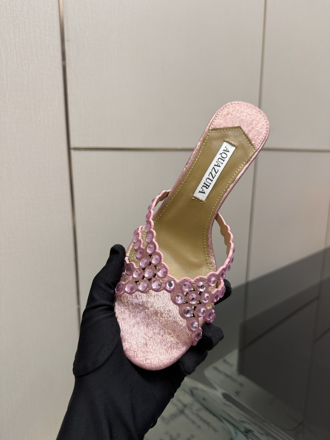 Aquazzura Pink Beaded Heeled Mules