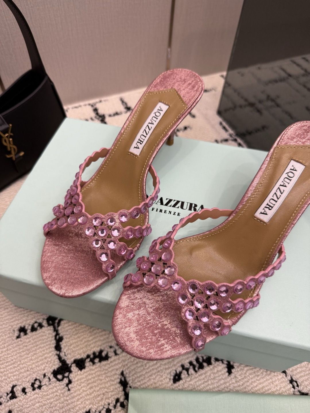 Aquazzura Pink Beaded Heeled Mules