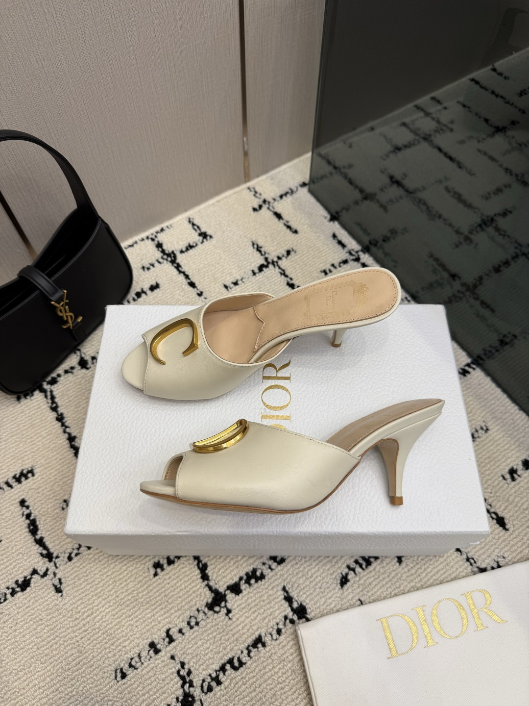 Cream Open Toe Heeled Mules