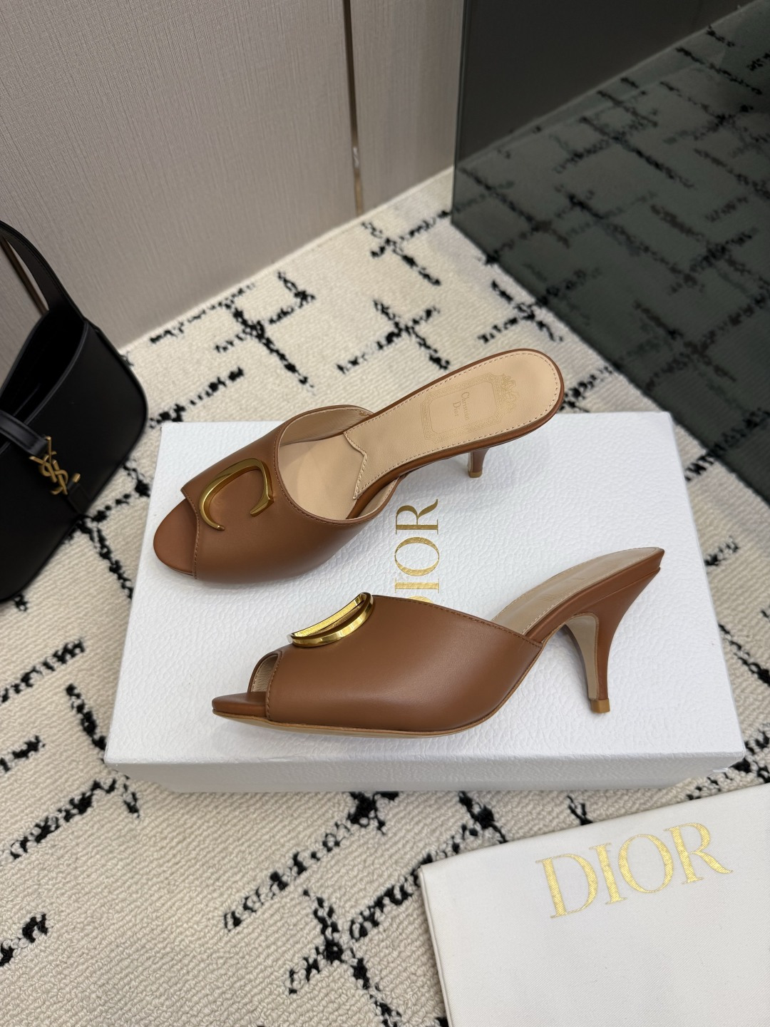 Brown Open Toe Heeled Mules
