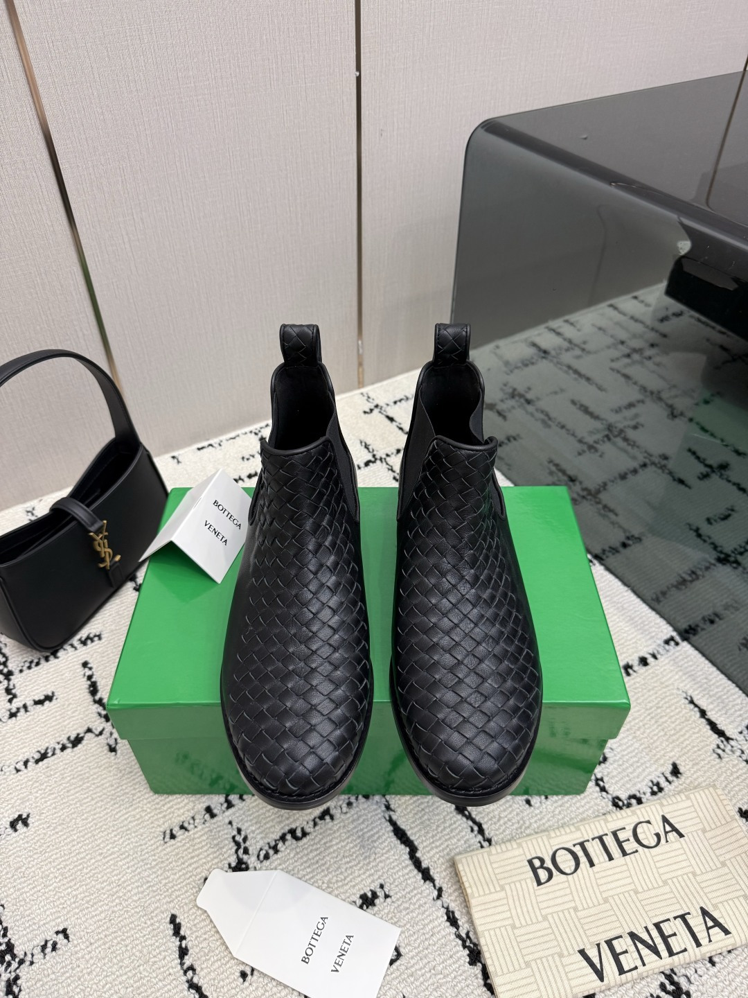 Bottega Veneta Black Woven Ankle Boots