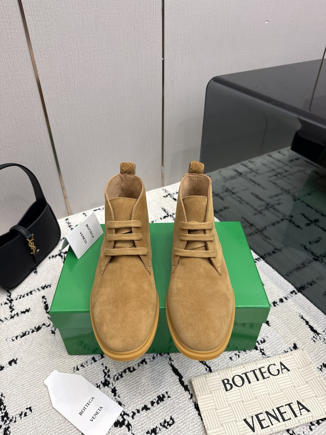 Bottega Veneta Tan Lace Up Ankle Boots